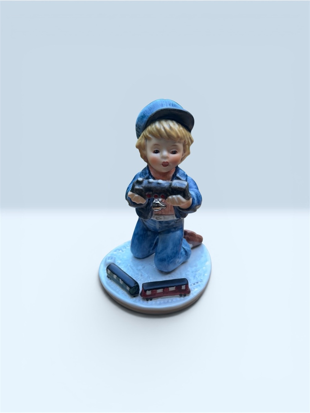 Vintage Goebel Today's Children Boy with Train Figurine W. Germany Porcelain 5"